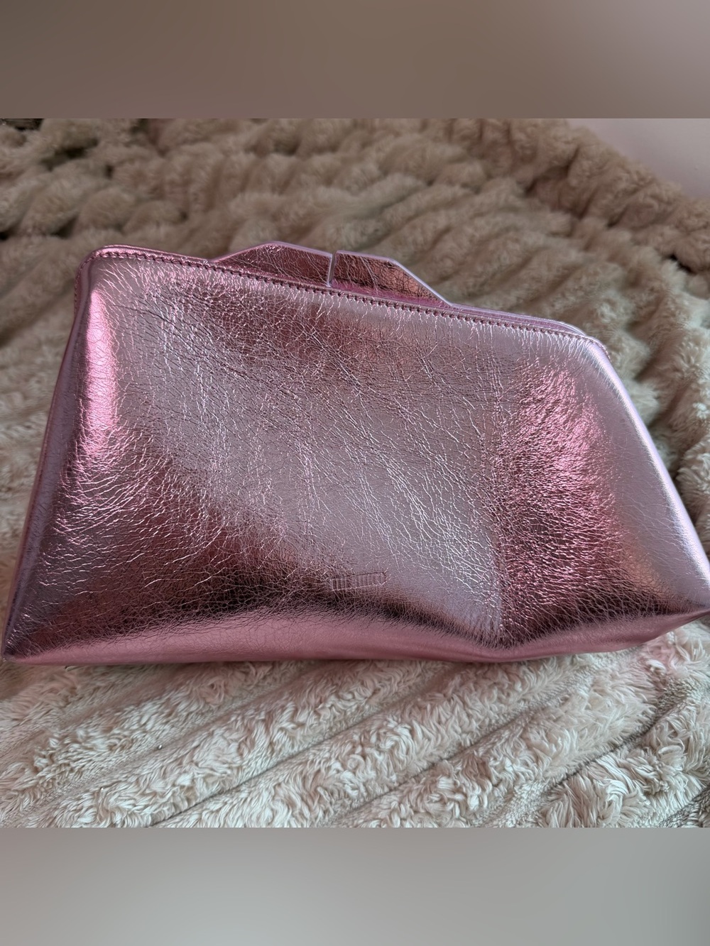 The Attico “8:30 PM” Clutch in metallic rose/pink cracked leather